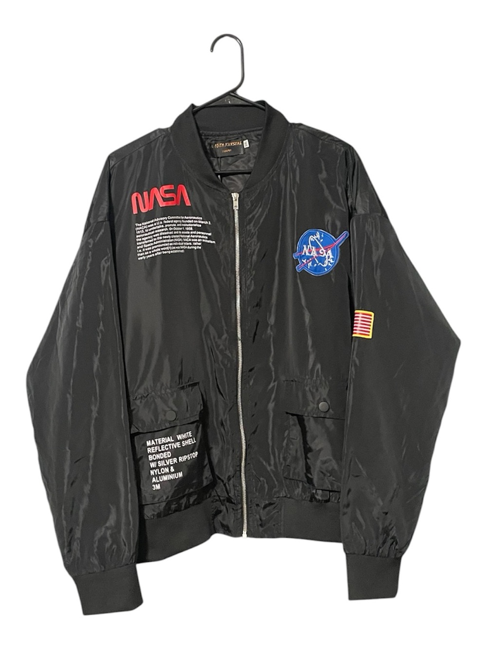 Zaful NASA Patch Black Bomber Jacket Unisex XXL NWT